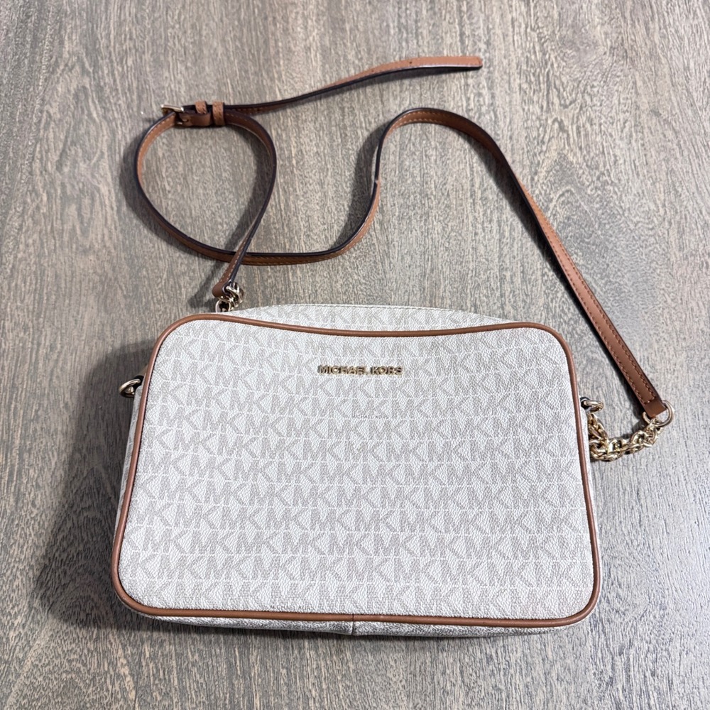 Michael Kors Jet Set Large East West Crossbody Bag White Logo 35F1GJ6C7B